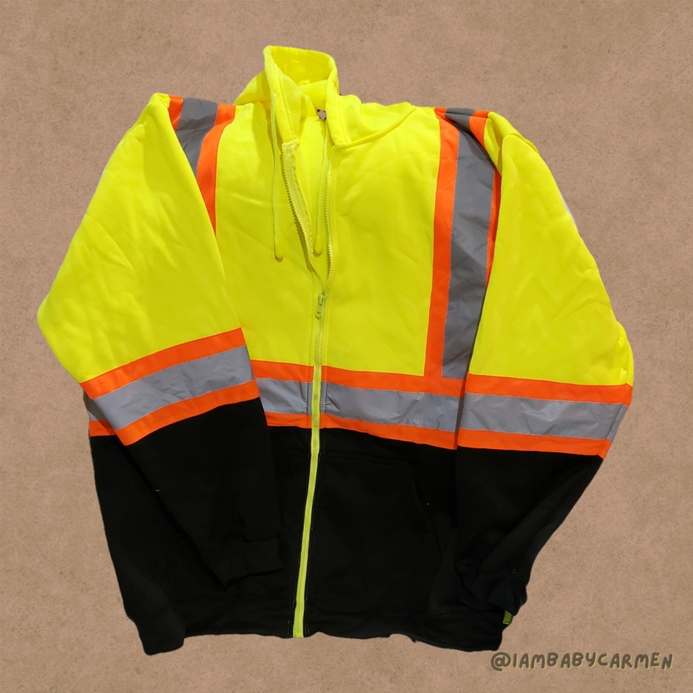 Neon Yellow Workers Zip-Up Hoodie
